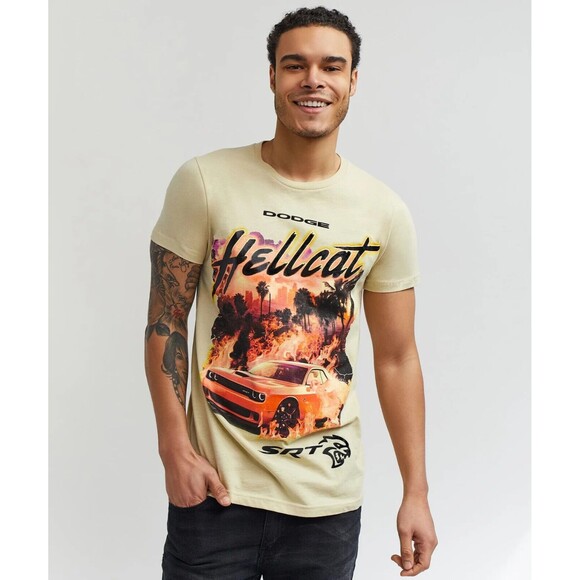 Reason Dodge Men’s SRT Hellcat Beige Cotton Tee T-Shirt (Gray Lettering) Size L - Picture 4 of 7